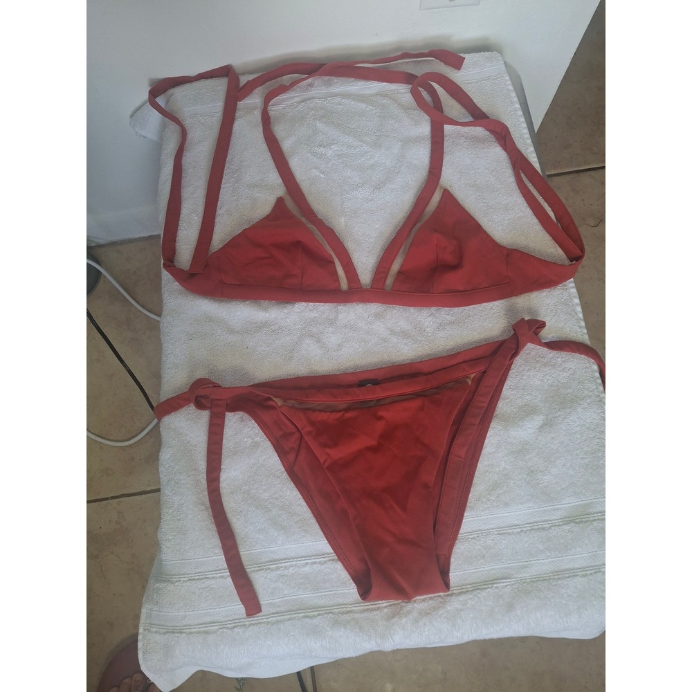 Pago Italy Brick Red Mesh Triangle Bikini Set Side Tie Swimsuit Made in Italy 2